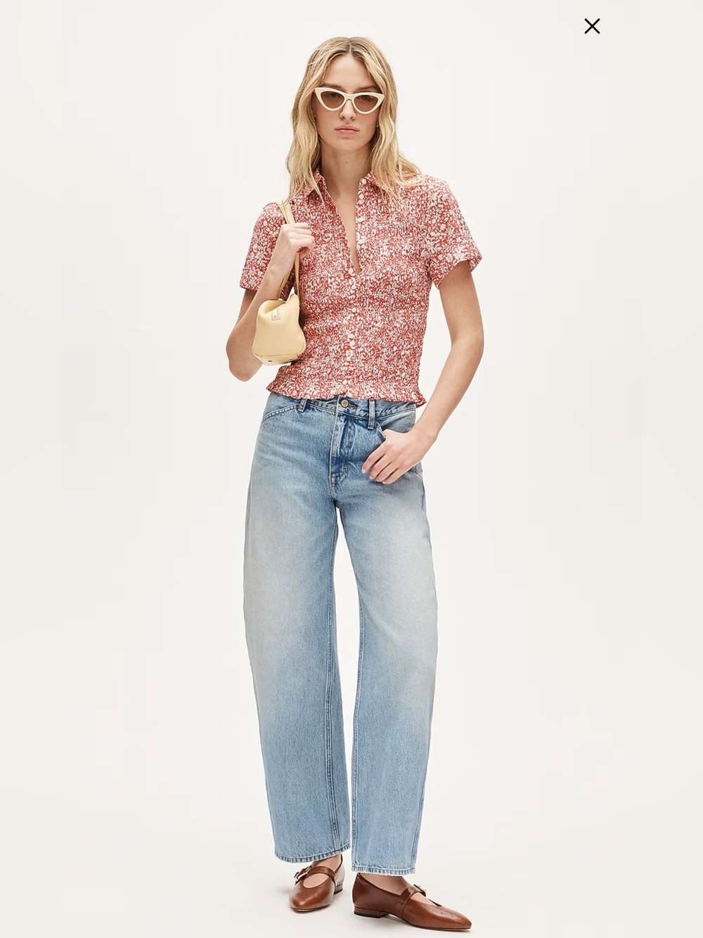 J. Crew Liberty fabric Smocked button-up short-sleeve shirt floral print size L